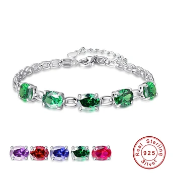 

New S925 Charm Bracelet for Woman 925 Sterling Silver Oval Gemstone Bracelets & Bangles Classic Wedding Jewelry 6 Colors