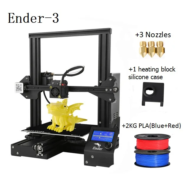 CREALITY 3d принтер Ender-3 обновленный подарок из закаленного стекла сопла и нагревательный блок силиконовый рукав+ PLA - Цвет: Add Blue Red PLA