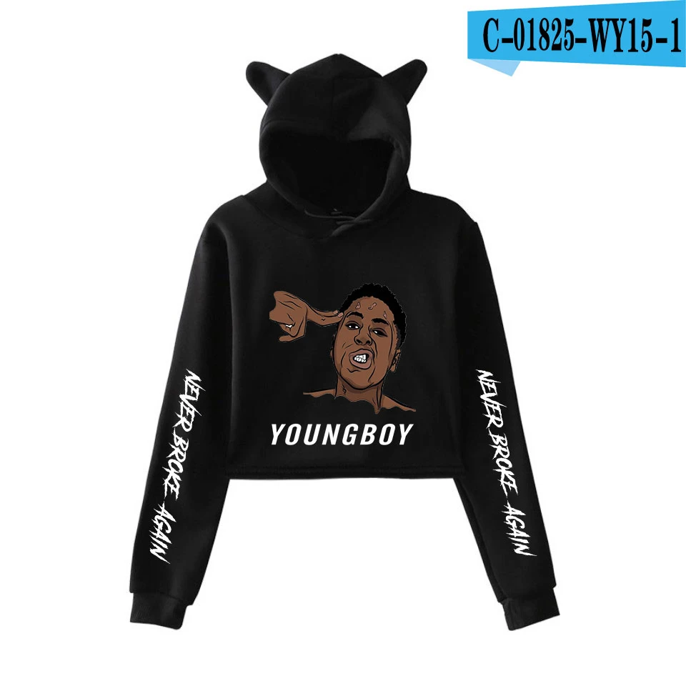 black YoungBoy Never Broke/толстовка с кошачьими ушками, новинка, распродажа, качественный свитер, пуловеры, милые корейские худи, повседневные розовые Топы - Цвет: black