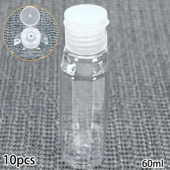 

10Pcs 60ML Flat Shape Transparent PET Plastic Flip-Top Travel Split Bottle Clear Plastic BPA-free Travel Bottles