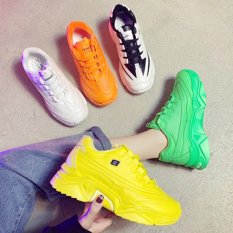 

Women's Sneakers With Platform shoes Womens Trainers Woman Shoes Thick Running Woman's Green Fashion Heels Summer PU Rubber