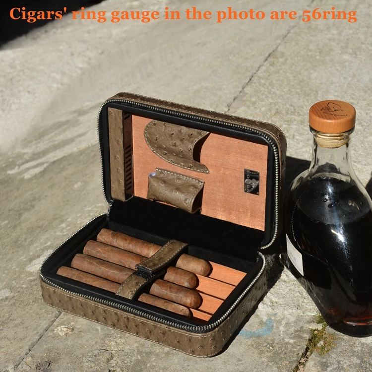 Дизайн серый страусиный кожаный чехол для сигар подходит для COHIBA Cuba Habanos 4 сигар Max 57 кольцо для сигарет