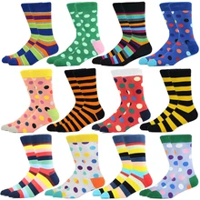 

Hot Sale Men Socks Cotton Bright Colored Funny Socks Stripe Classic Men's Calf Crew Socks For Business Causal Dress Wedding Gift