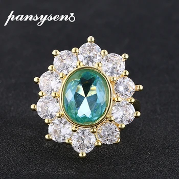 

PANSYSEN Luxury Gold Color Flower Shape Topaz Gemstone Rings for Women Silver 925 Fine Jewelry Drop Shipping Cocktail Party Ring