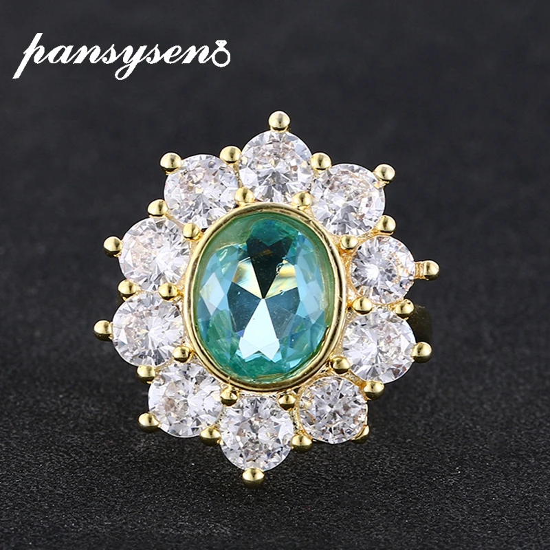 PANSYSEN Luxury Gold Color Flower Shape Topaz Gemstone Rings for Women Silver 925 Fine Jewelry Drop Shipping Cocktail Party Ring PANSYSEN Luxury Gold Color Flower Shape Topaz Gemstone Rings for Women Silver 925 Fine Jewelry Drop Shipping Cocktail Party Ring