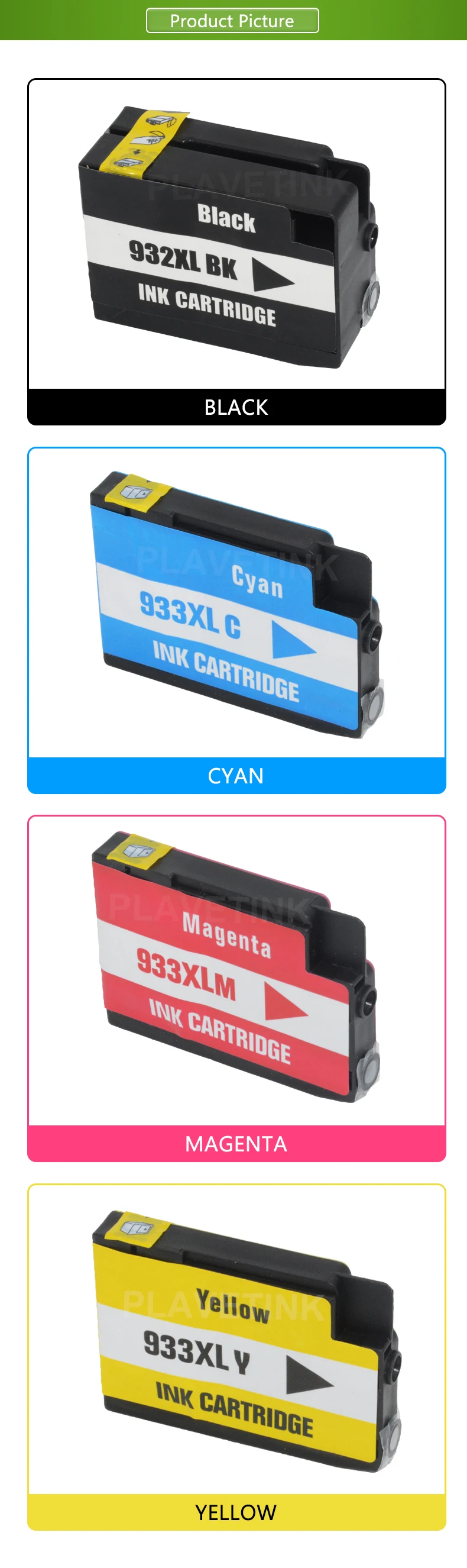 Plavetink Compatible For HP 932 933 932XL 933XL Ink Cartridge For HP Officejet 7110 6100 6600 7510 7512 7612 7610 7612 Printer