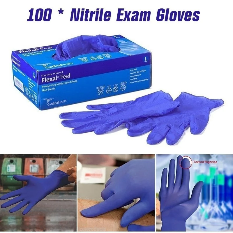 

100/Pcs Disposable Nitrile Exam Gloves Powder Free Strong Non Latex Non Vinyl Mechanic Gloves (package box random )