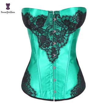 

Women Overbust Corset Floral Printed Gray Red Purple Green Korset Shapewear Waist Bustier Cincher Top Underwear Corselet