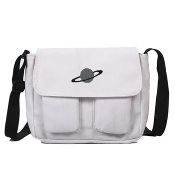 

South Korea ins canvas bag female student messenger bag Japanese planet large capacity versatile shoulder bag