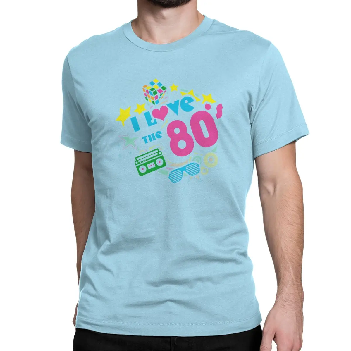 Футболки в стиле ретро с надписью «I Love The 80's», Мужская футболка, 1980, 40 лет, Подарочная футболка на день рождения, одежда с короткими рукавами - Цвет: Небесно-голубой