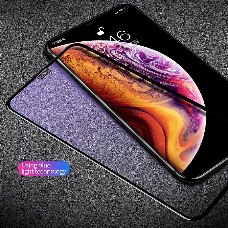 Закаленное стекло Защитная для iphone X XR XS Max 11 Pro Max HD Прозрачная анти-синяя пленка полное покрытие Защитная пленка для экрана