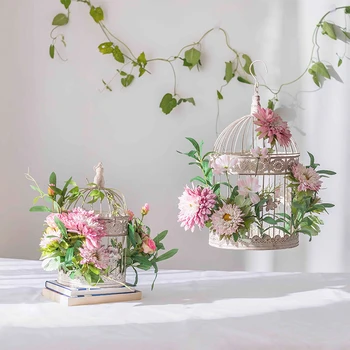 

European-style imitation flower living room decorations Tieyi birdcage, false flower art, wedding props, wedding window decorati
