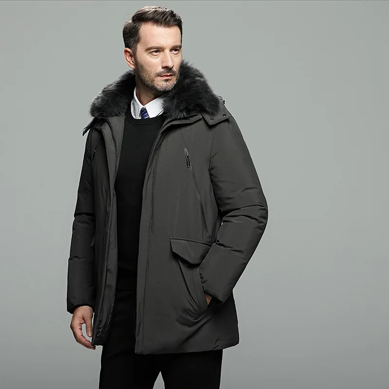 

90% white duck winter coat for men, Rex rabbit fur collar, plus size, down jacket, warm jacket casaco 1706