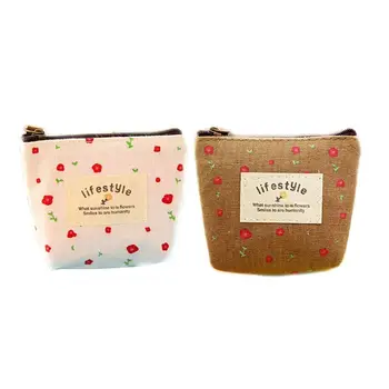 

New Small Floral Canvas Purse Zip Candy Color Retro Mini Coin Change Purse Key Car Pouch Little Money Bag Lady Mini Coin Wallet