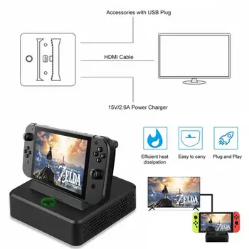 

Controller Charger Console Vertical Cooling Stand Charging Station LED Fan For Nintendo Switch With Type-C To HDMI TV Converter