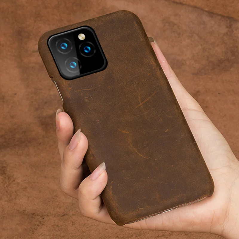 

Genuine Leather Crazy horse skin phone case for iphone 11 pro max 11 11 pro X XS XR XSM 6 7 8 plus Retro Shock resistance Cover