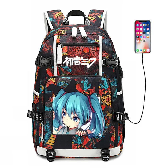 21 Hatsune Miku Women Cute Back Pack Canvas School Bags Bookbag Large Travel Bagpack USB Charging Laptop Backpack Men Backpack - Цвет: 21