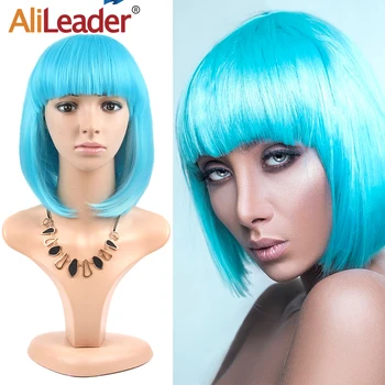 

Alileader Short Bob Wigs Synthetic 12Inch Short Bob Wigs With Bangs Straight Short Synthetic Wigs For Black Women Heat Resistant
