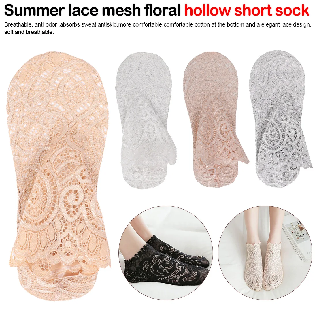 

Low Invisible Ankle Transparent Hollow Out Socks Spring Summer Style Woman Girls Lace Flower Short Boat Sock Antiskid Slippers