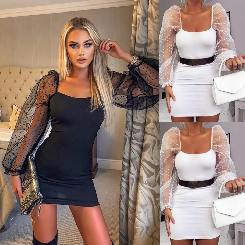 Bandage Dress Autumn Women Bodycon Dress Slim Sheath Dress Sexy Mesh Sheer Long Sleeve Spring Dress Casual Party Dresses