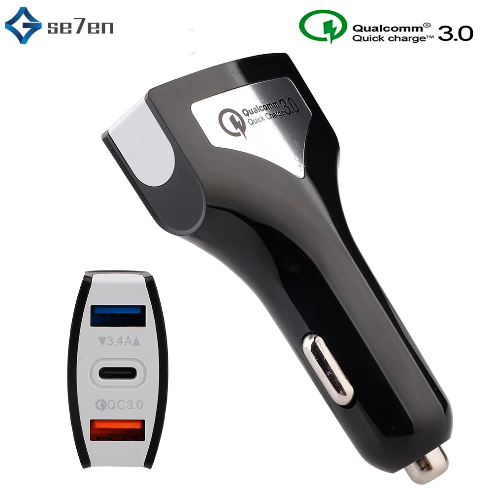 Автомобильное зарядное устройство type-C Quick Charge 3,0 5V 3.5A QC3.0 быстрая зарядка автомобильное зарядное устройство 3 USB Автомобильное зарядное устройство для мобильного телефона SAMSUNG XIAOMI - Тип штекера: black