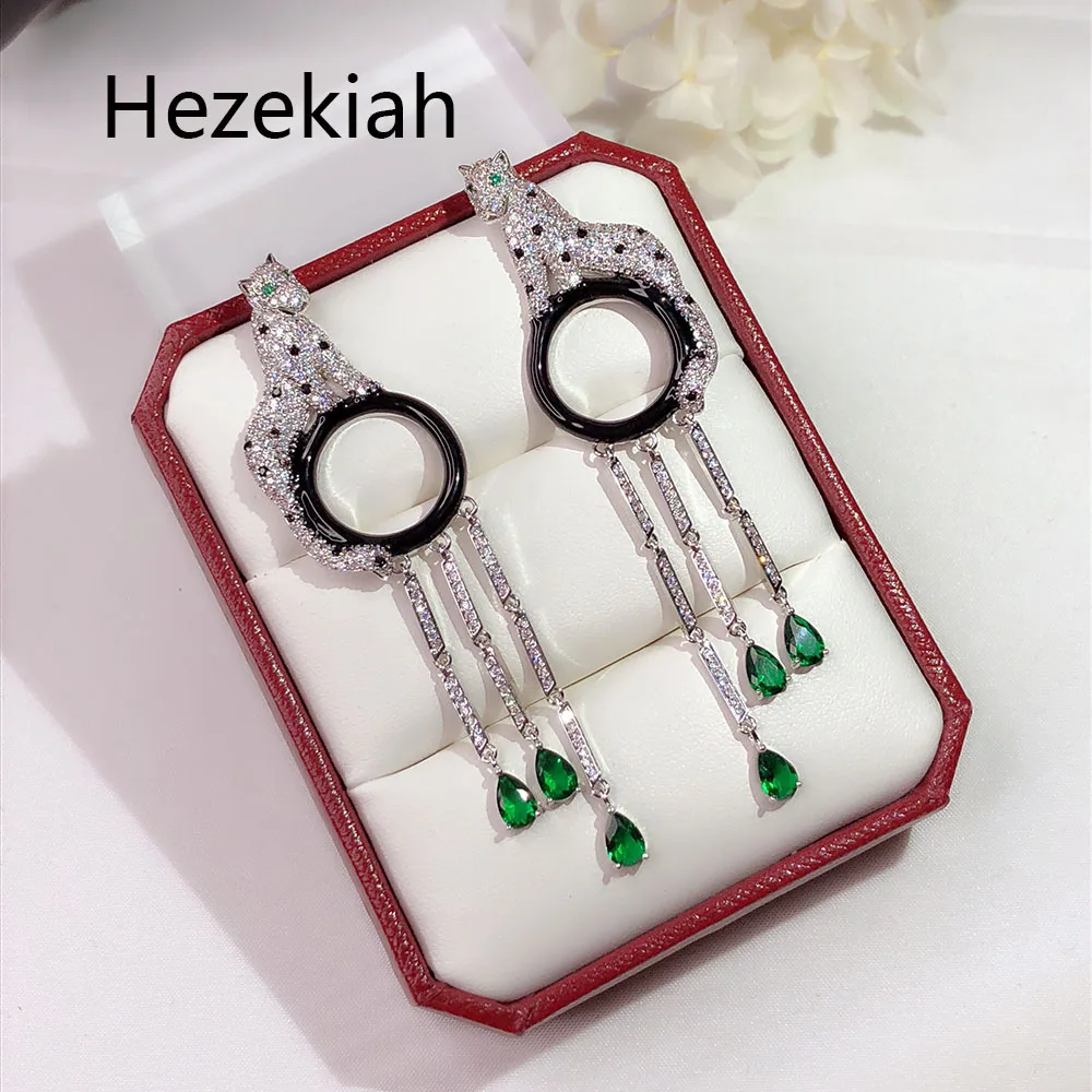 Hezekiah S925 Серебряные леопардовые серьги с кисточками Роскошные высококлассные банкетные серьги французское качество танец