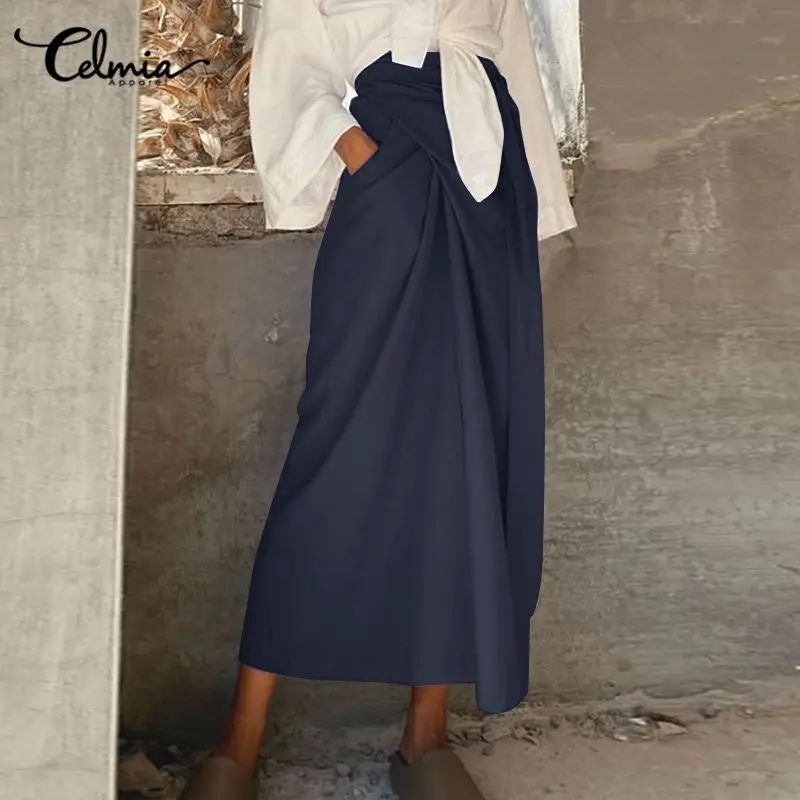 Femmes Harajuku jupe Celmia femmes Vintage coton décontracté pansement longues jupes printemps été ample maxi jupes 5XL grande taille jupe