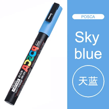 Sky blue 1 шт., Uni Posca маркер, PC-3M, ручка для рисования, Студенческая краска, граффити, офисные принадлежности, тонкая Tip-0.9mm-1.3mm - Цвет: Sky blue