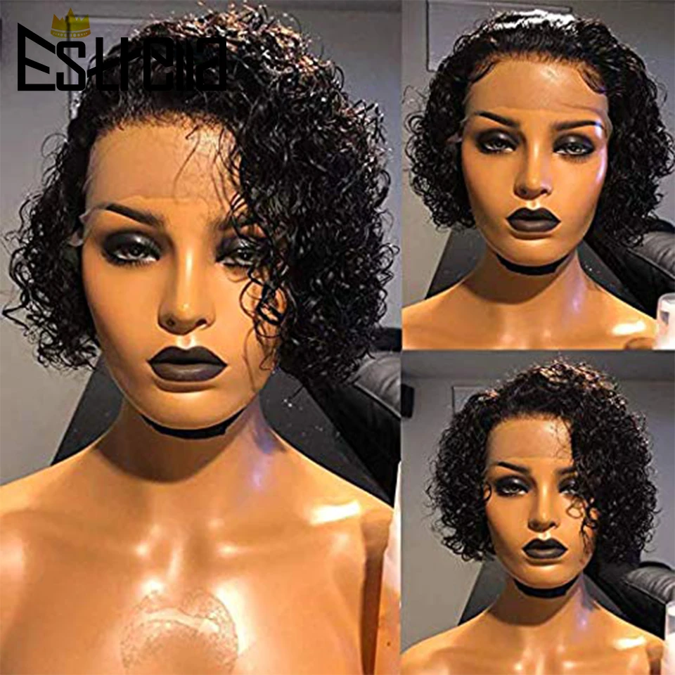 Парик Pixie Cut парики из человеческих волос на фронте перуанские 13х4 кудрявые