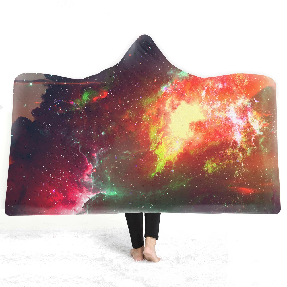 Одеяло из микрофибры, 3D принт, галактика, космос, Вселенная, флис, шерпа, одеяло для подростков, носимое, с капюшоном, пледы, теплое одеяло
