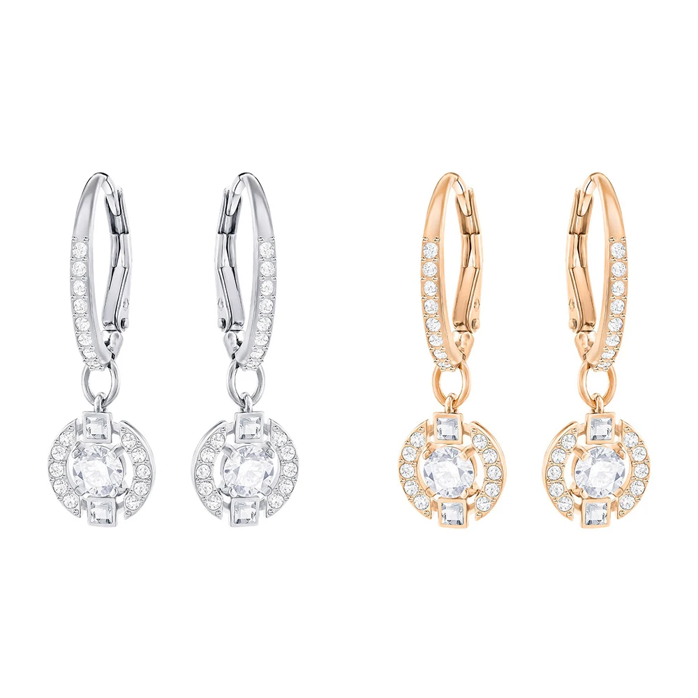 

SWA RO 2019 Winter New Sparkling Dance Round Pierced Earrings Platinum Rose Gold Original Ladies Fashion Gift Jewelry
