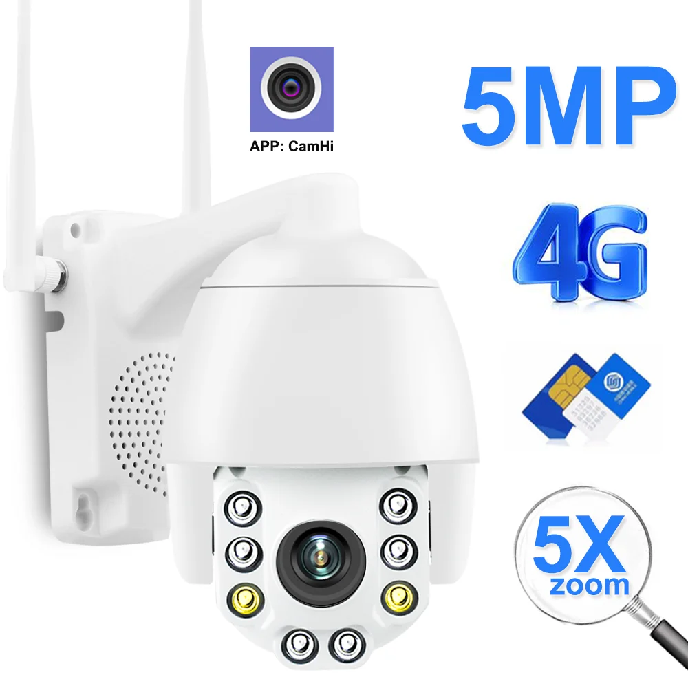 SIM Card 3G 4G 1080P 5MP Wireless PTZ IP Camera Metal Outdoor 5X