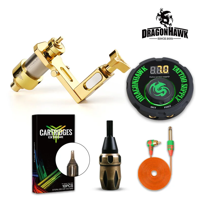 Dragonhawk полный Профессиональный набор для татуировок роторная машина набор картриджей иглы lcd Татуировка источник питания L