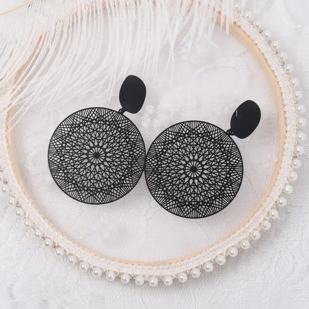 Минимализм ткачество серьги панк черный круглый Circel форма Винтаж этнические