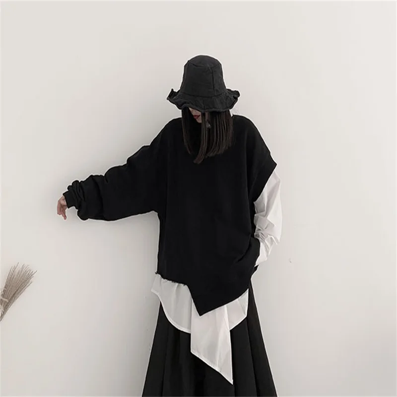Women's Long Sleeve Hoodie Autumn New Color Round Collar Loose Single Sleeve Irregular Asymmetric Design Pullover