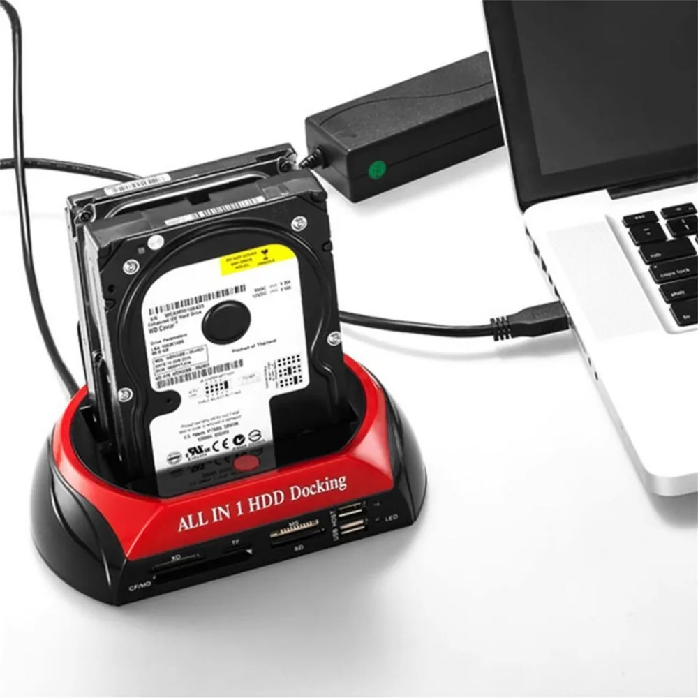 Многофункциональный HDD кард-ридер док-станция двойной USB 2,0 2,5 ''3,5 дюймов IDE SATA Внешний HDD корпус жесткого диска