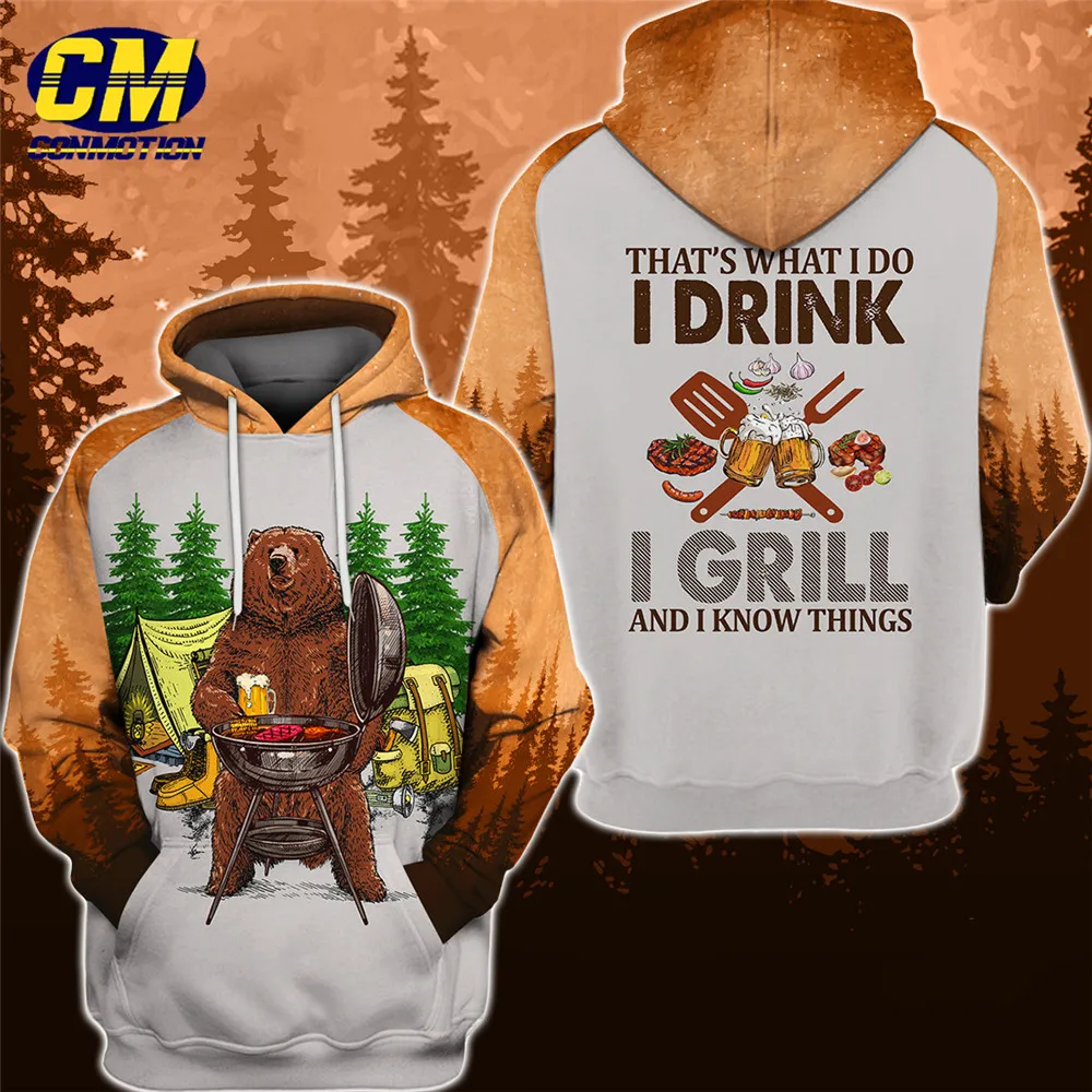 Толстовка на молнии с капюшоном и 3D-принтом Camping I Drink Grill свитер футболка | Мужская