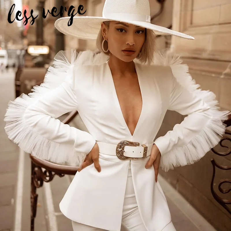 Lessverge черный женский комплект из двух предметов Блейзер Осень Зима белый комплект из 2 предметов офисные женские сетчатые оборки хлопковые шорты