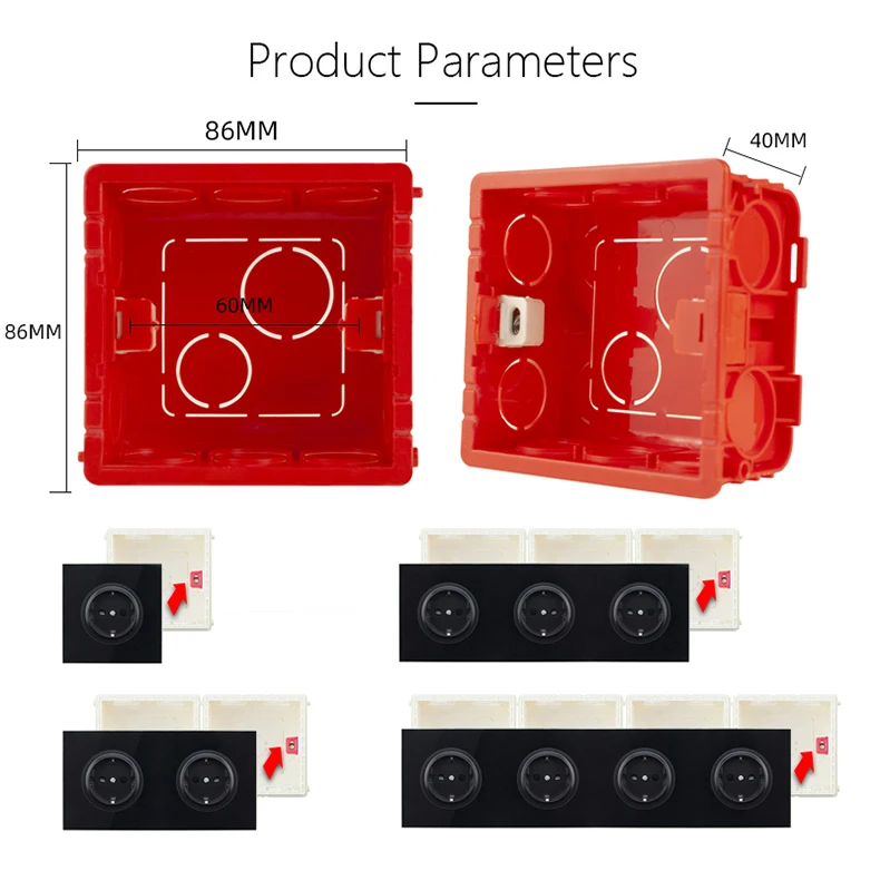 Description Picture 3 of itemAvoir 86 Type Square Cassette Mounting Box Wall Socket Switch Wire Dark Box Installation Box Blue Red White Plastic Junction Box