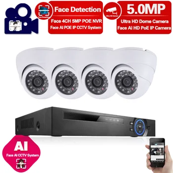 

Face Detection 4CH 5MP NVR CCTV Security Kit System POE Audio Record NVR 5MP Dome Outdoor POE IP Camera Video Surveillance Set