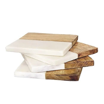 

4 pieces of square natural marble Mosaic coasters creative insulation pad