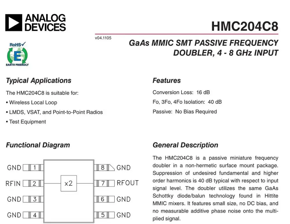 DYKB HMC187 HMC189 HMC204 RF frequency multiplier 0.8GHZ-8GHZ Passive frequency multiplier F/ HAM radio Amplifier LAN