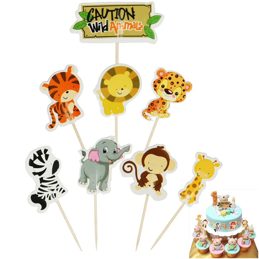 Set of 6 Cupcake Picks Toppers Decoration Animals Going On Safari 