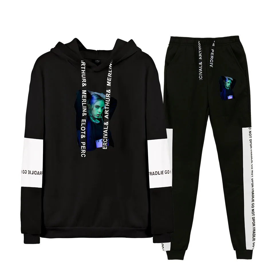 Billie Eilish толстовка с капюшоном, наборы для мужчин и женщин, Повседневная Толстовка с капюшоном+ спортивные штаны, набор, весна-осень, спортивная одежда, дикий комплект