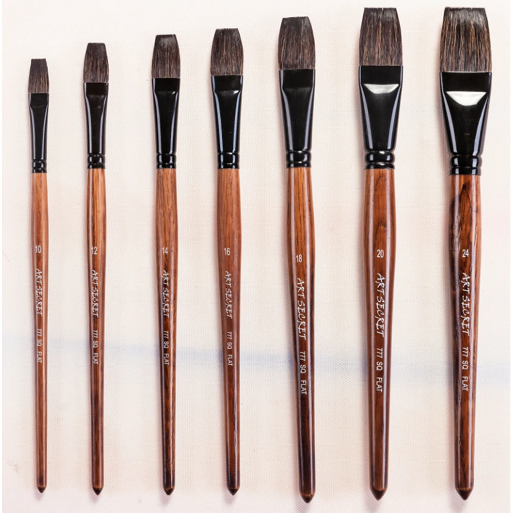 

Artsecret Paint-Brush 777SQ Flat Squirrel Hair Black Brass Ferrule Oak Wooden Handle Watercolor Artistic For Drawing