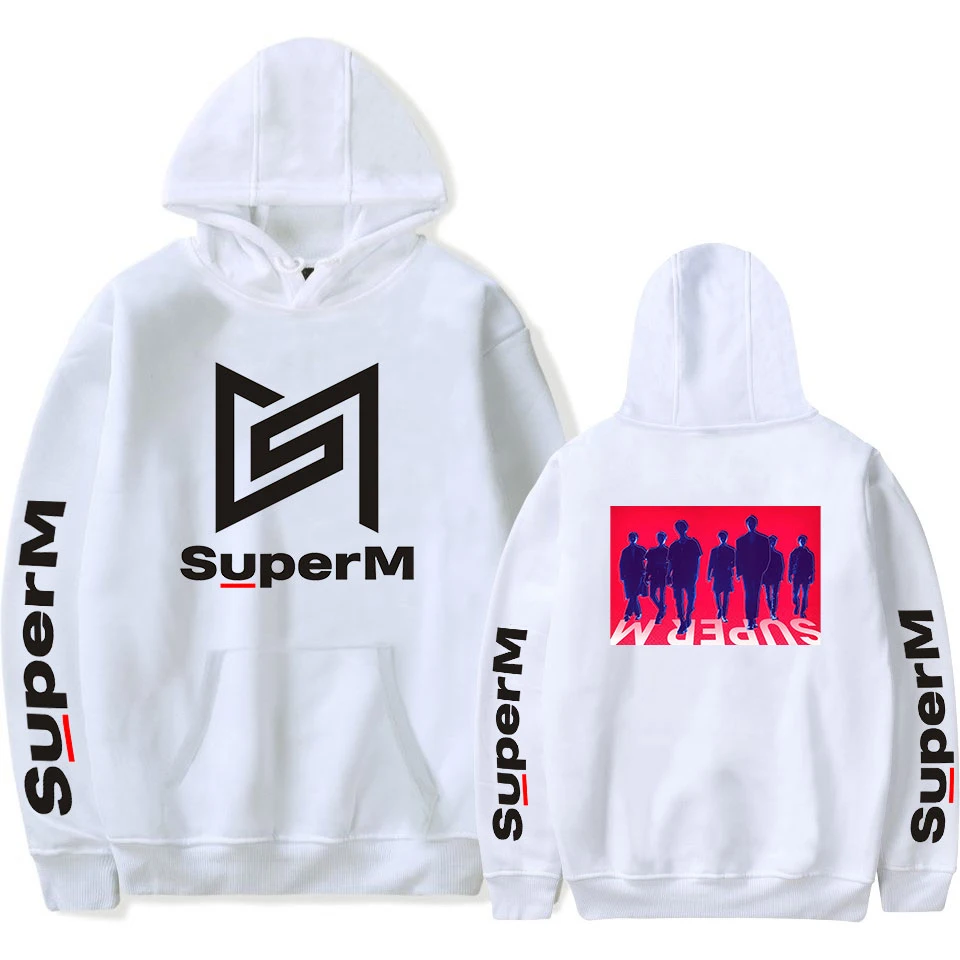 Популярная Толстовка SuperM, модная женская мужская толстовка, Осень-зима, для мальчиков и девочек, пуловер, певица, белая удобная куртка