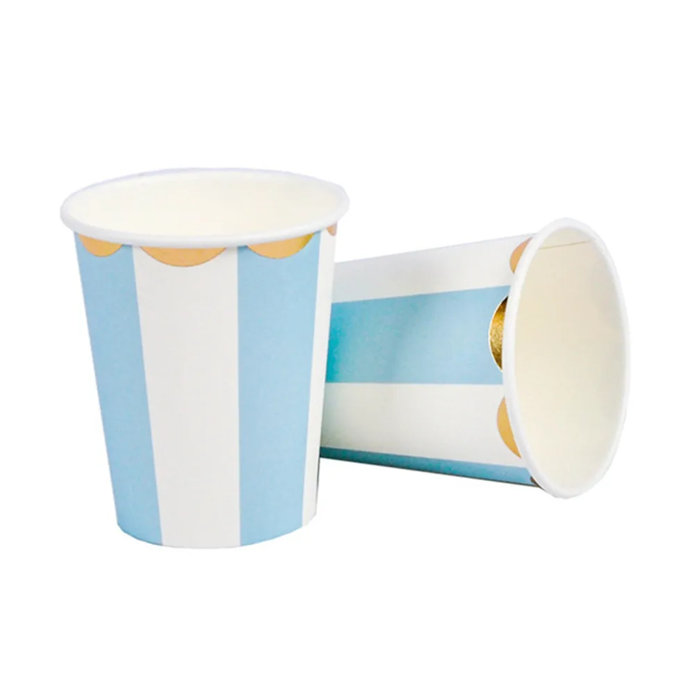 blue 8pcs Windmill paper cup gold foil paper cup striped cup wedding party theme event party tableware party supplies - Цвет: blue 8pcs