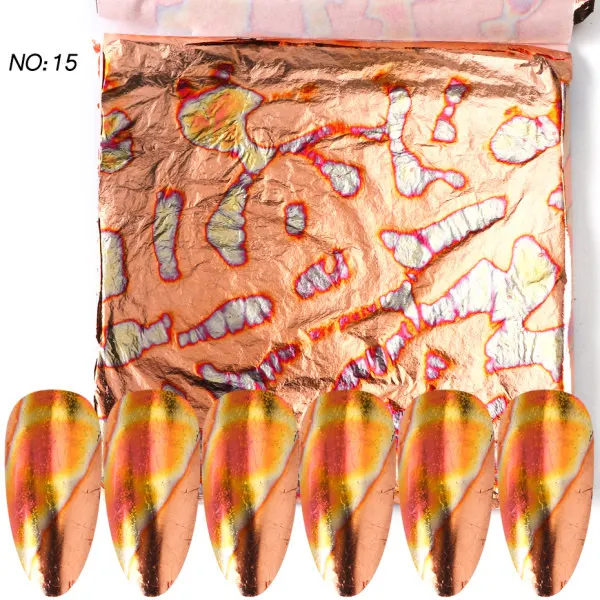 1 шт. бронзовые золотые наклейки для ногтей, зимние золотые медные слайдеры с листьями, голографическое искусство ногтей, украшения, маникюрные обертывания LE1546 - Цвет: 15