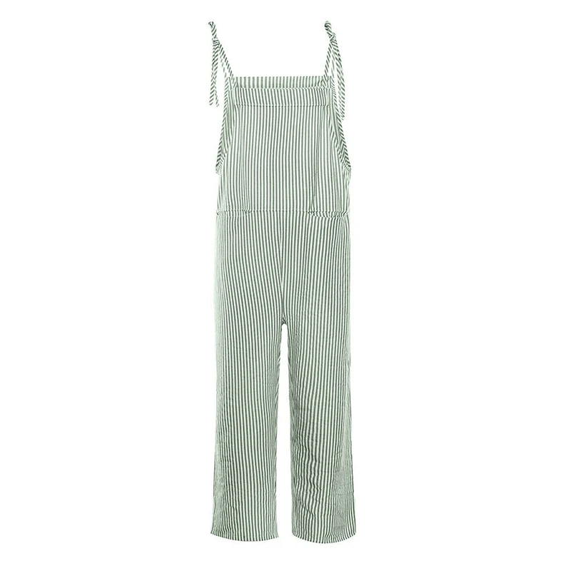 Summer Jumpsuit Womens Casual Baggy Striped Wide Leg Overalls Dungarees Jumpsuit Women Street Daily Cotton Linen Jumpsuit S-XL