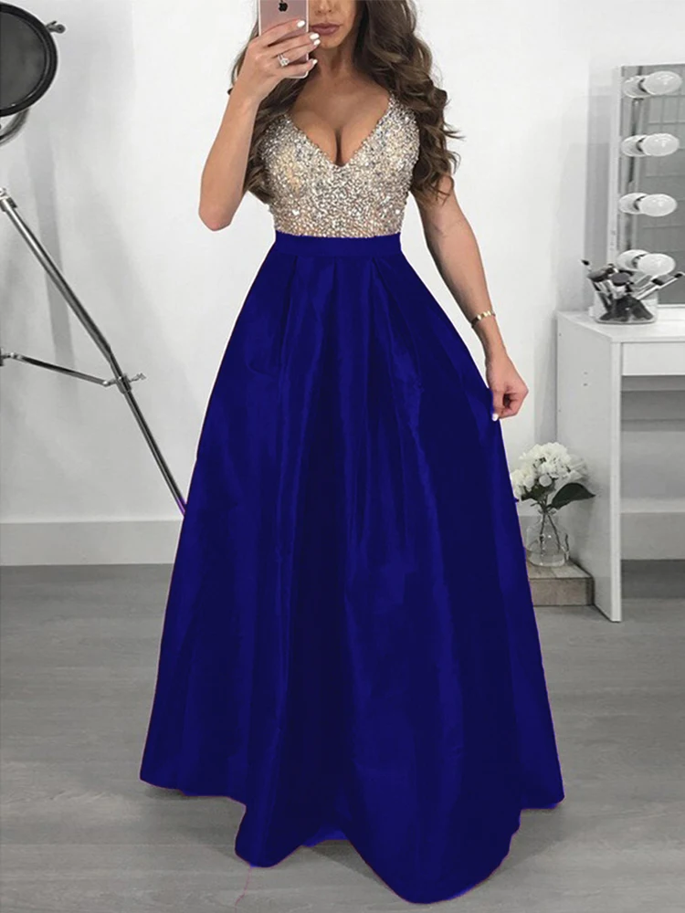 Royal Blue LORIE Роскошные Бисероплетение Бургундия атласные платья для выпускного вечера Длинные для женщин без рукавов с открытой спиной Формальные вечерние платья длиной до пола - Цвет: Royal Blue